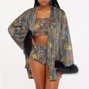 Savage X Fenty Trophy Wife Short Robe Island Print XL/1X